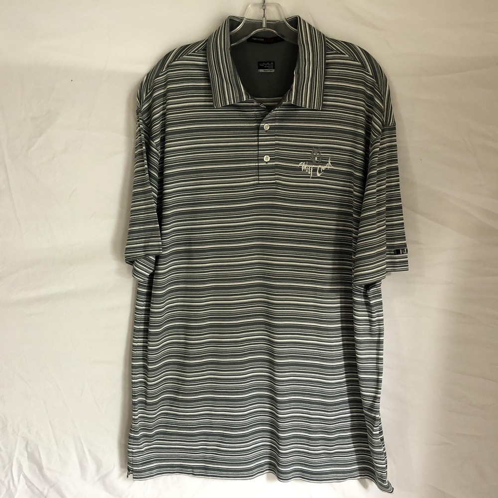 Nike Wolf Creek Polo Shirt Mens XL Gray Stripe Tiger Woods Collection Golf Vtg